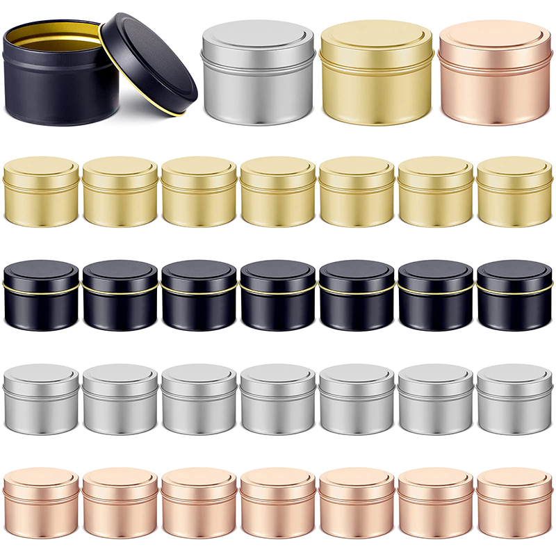 Metal Tin Lid 4Oz - 空のキャンドル,120ml/4oz,ゴールド,蓋付きのボウル,丸い金属の収納容器,スパイラルテー,容器