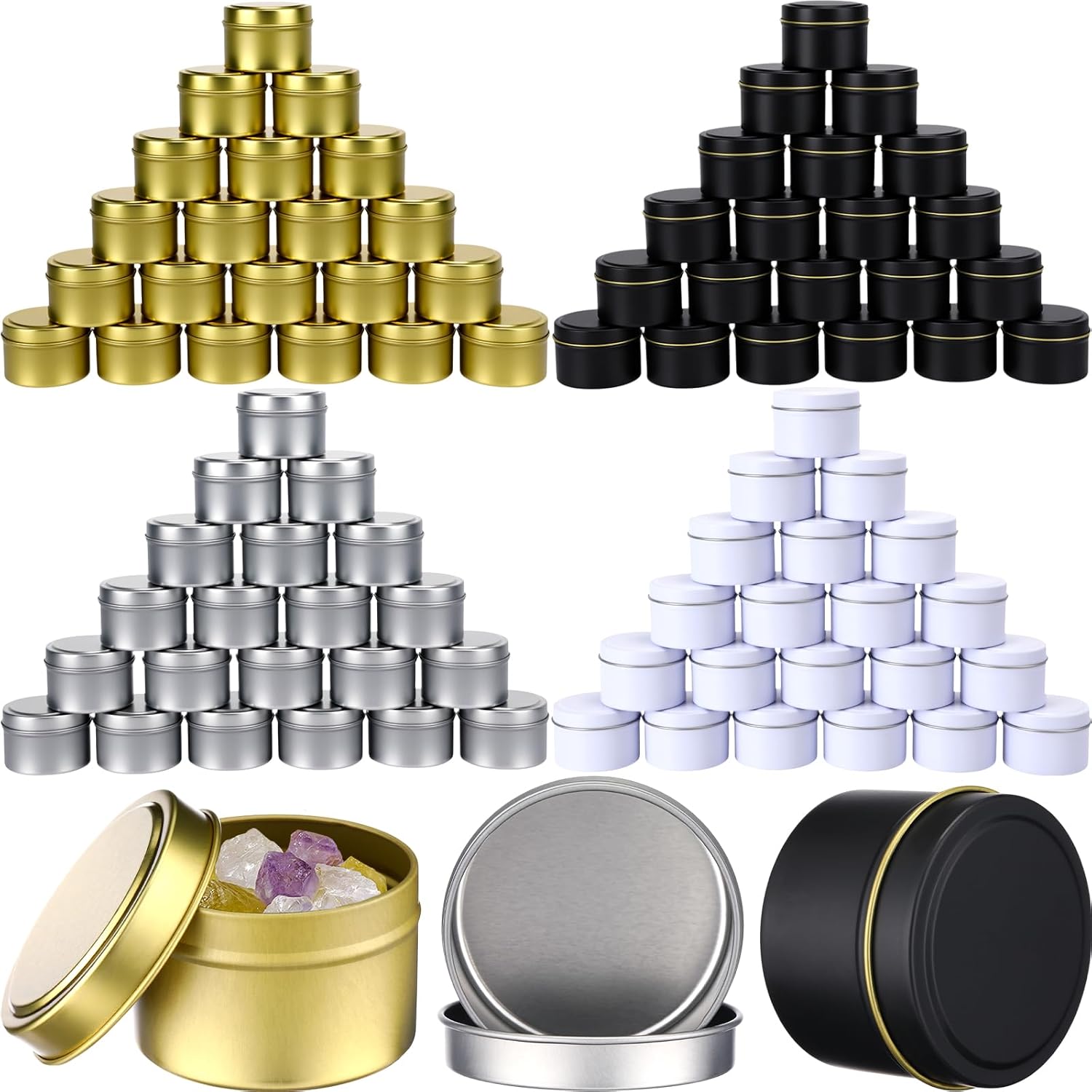 Metal Tin Lid 4Oz - 100個入り 4オンス キャンドル缶 蓋付き DIYメタルワックス容器 缶詰