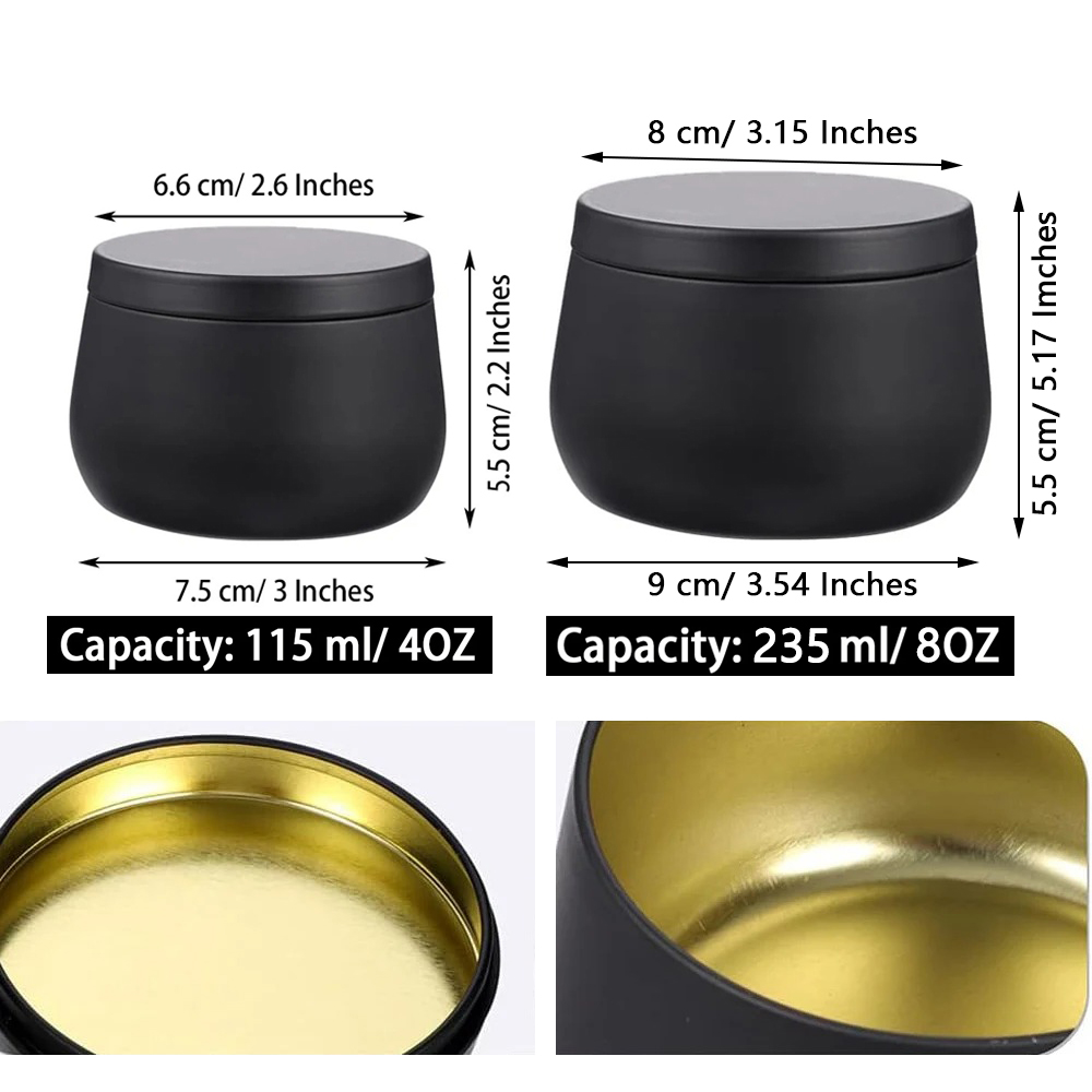 4オンス/8オンスの空の金属製キャンドル缶（蓋付き）、黒いキ - Metal Tin Lid 4Oz のレビューと価格