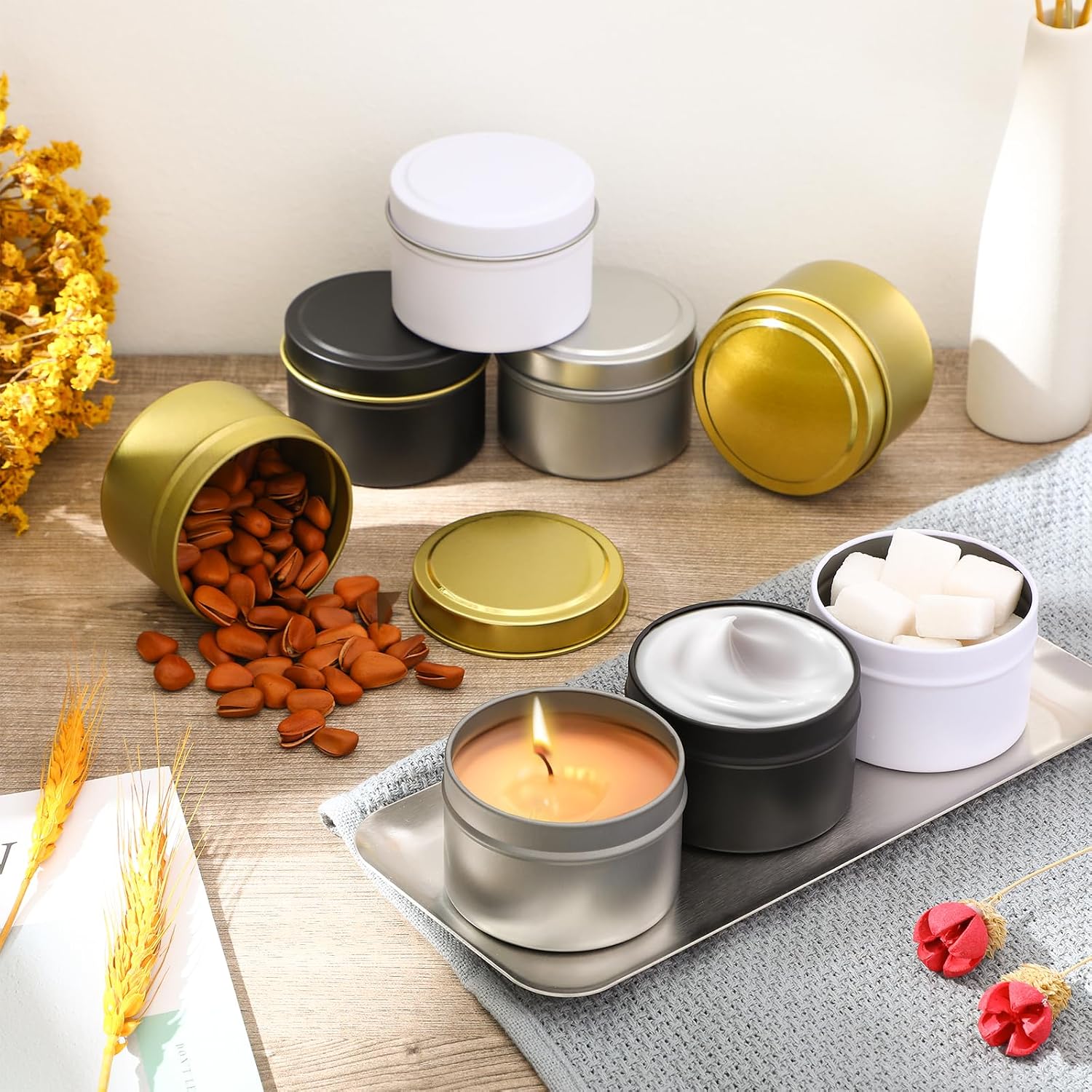 100個入り 4オンス キャンドル缶 蓋付き DIYメタルワ - Metal Tin Lid 4Oz のレビューと価格