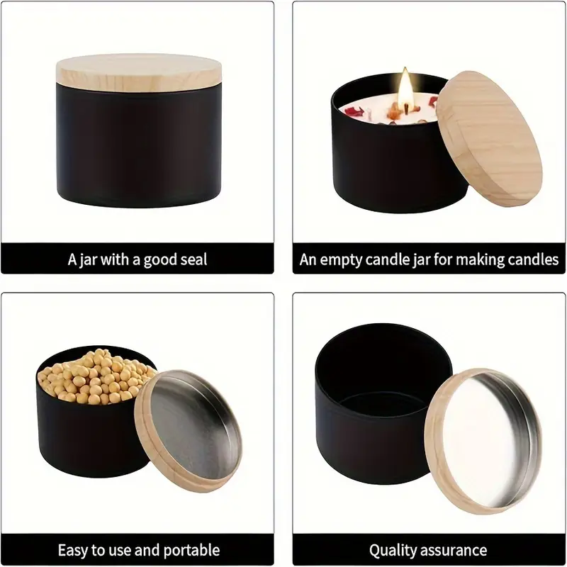 ふた付きのマットな黒と白のキャンドルジャー、空の金属容器、丸 - Candle Vessel Supplies のレビューと価格