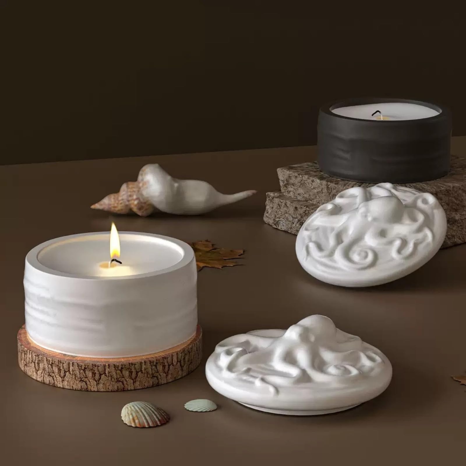 タコ型蓋付きキャンドルジャー用シリコンモールドセット、波模様 - Candle Vessel Supplies のレビューと価格