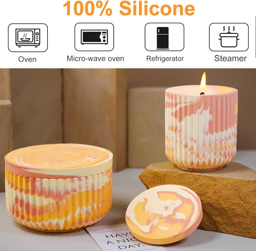 シリコーン型ストライプラウンドコンクリートキャンドルジャー蓋 - Candle Vessel Supplies のレビューと価格